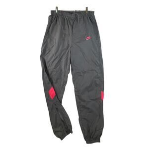 Nike Track Pants Mens S/M Gray Nylon Joggers Gray w/ Pink Logo Accents Zip Ankle